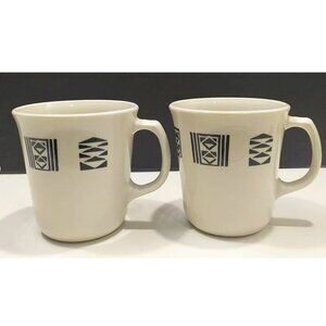 2 Corelle coffee cups mugs Tribal Spirit Corning Beige Black Corning USA aztec